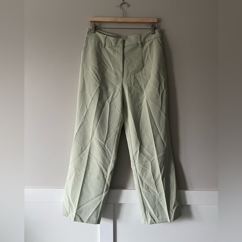 Avec Les Filles Sage Green Tailored Wide Leg Cropped Trousers Size 10 Minimalist